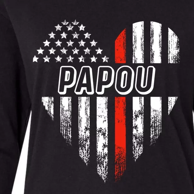 Proud Firefighter Papou American Flag Heart Gift Womens Cotton Relaxed Long Sleeve T-Shirt