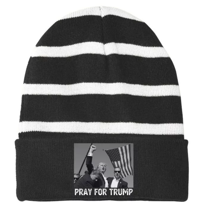 Pray For President Trump Striped Beanie with Solid Band