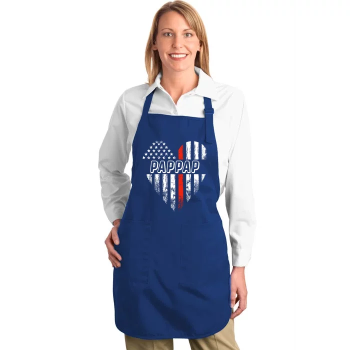 Proud Firefighter Pappap American Flag Heart Gift Full-Length Apron With Pocket