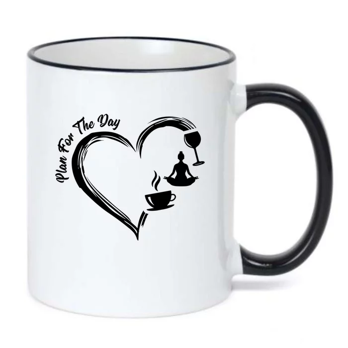 Pbg7 Funny Plan For A Day Coffee Wine Yoga Alcohol Lover Cool Gift Black Color Changing Mug