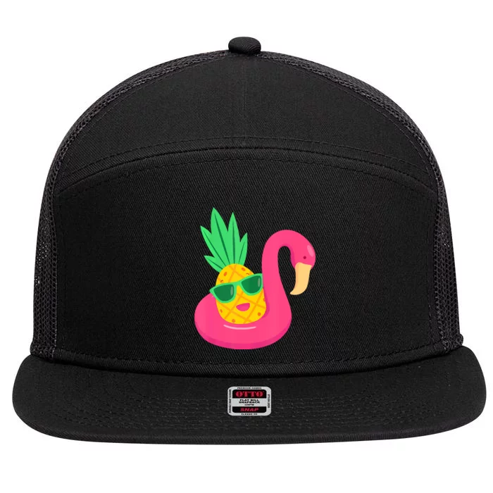 Pineapple Flamingo Pool Float Upside Down Pineapple 7 Panel Mesh Trucker Snapback Hat