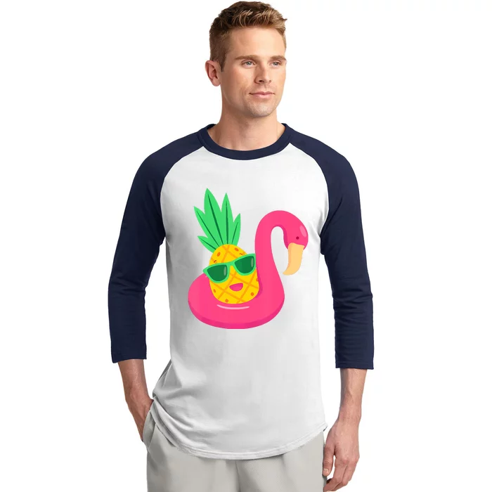 Pineapple Flamingo Pool Float Upside Down Pineapple Baseball Sleeve Shirt