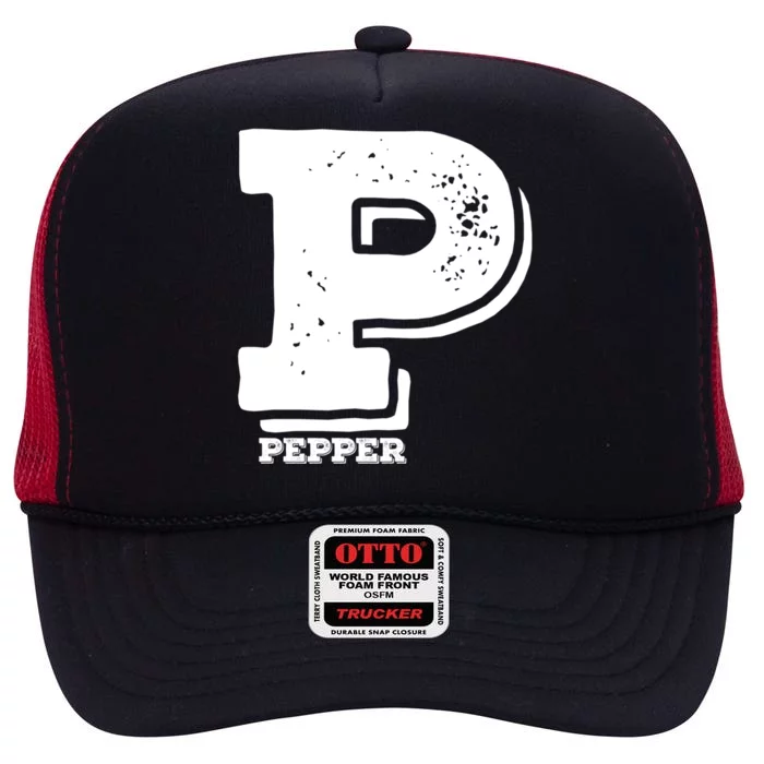 P For Pepper Halloween CostumeMatching Salt And Pepper Couple Cool Gift High Crown Mesh Trucker Hat