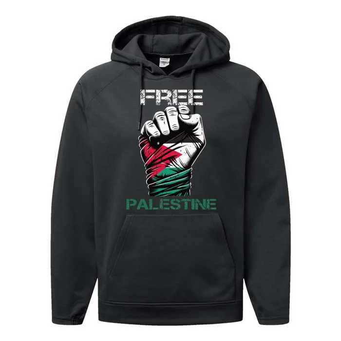 Palestine Free Palestine in Arabic Free Gaza Palestine Flag Performance Fleece Hoodie