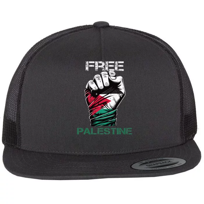 Palestine Free Palestine in Arabic Free Gaza Palestine Flag Flat Bill Trucker Hat