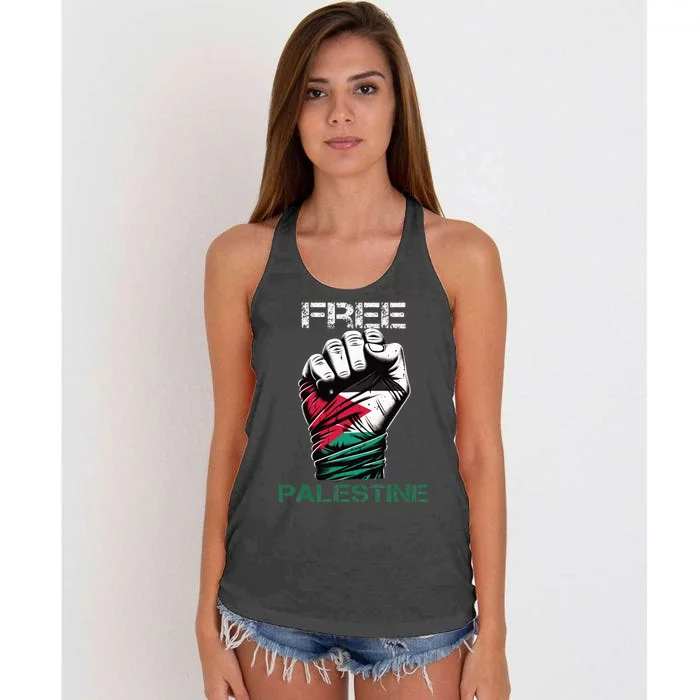 Palestine Free Palestine in Arabic Free Gaza Palestine Flag Women's Knotted Racerback Tank