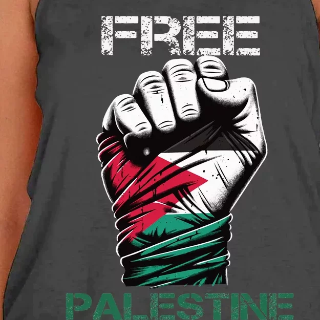 Palestine Free Palestine in Arabic Free Gaza Palestine Flag Women's Knotted Racerback Tank