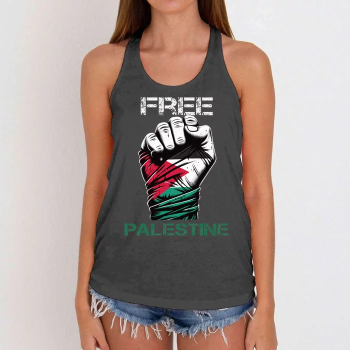 Palestine Free Palestine in Arabic Free Gaza Palestine Flag Women's Knotted Racerback Tank