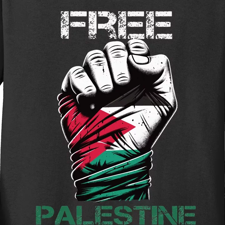 Palestine Free Palestine in Arabic Free Gaza Palestine Flag Kids Long Sleeve Shirt