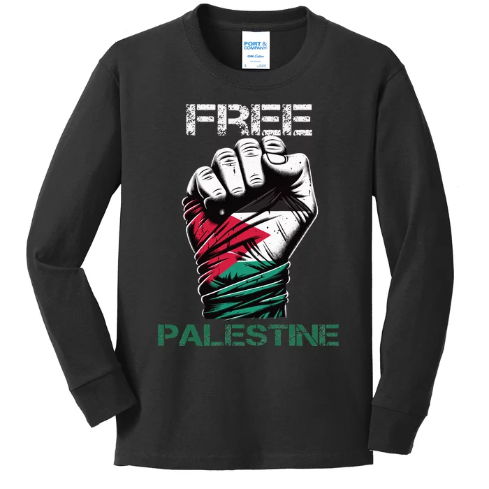 Palestine Free Palestine in Arabic Free Gaza Palestine Flag Kids Long Sleeve Shirt