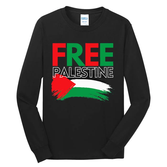 Palestine Free Palestine In Arabic Free Gaza Palestine Flag Tall Long Sleeve T-Shirt