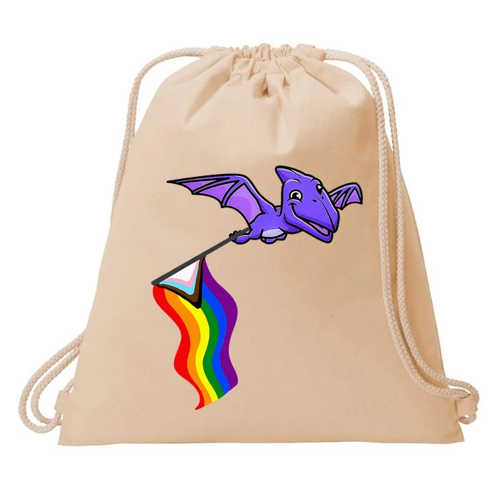 Pride Flag Pterosaur Pterodactyl Rainbow Dinosaur Drawstring Bag