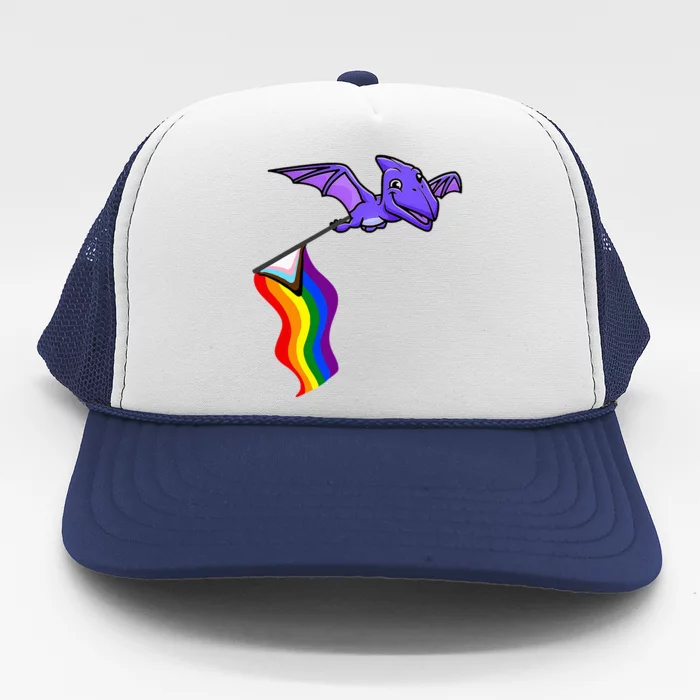 Pride Flag Pterosaur Pterodactyl Rainbow Dinosaur Trucker Hat