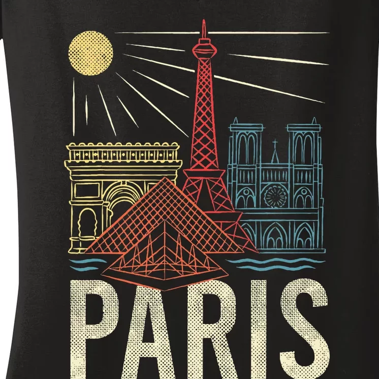 Paris France Paris Vacation Eiffel Tower Paris Souvenir Women's V-Neck T-Shirt