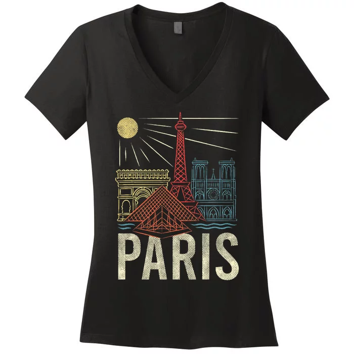 Paris France Paris Vacation Eiffel Tower Paris Souvenir Women's V-Neck T-Shirt