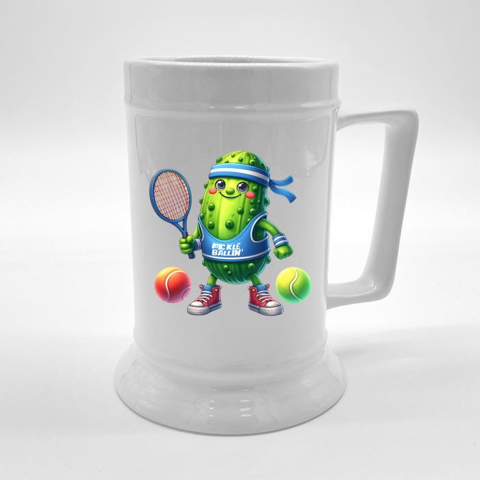 Pickleball Funny Pickle Cucumber Fertation Pickles Gift Front & Back Beer Stein