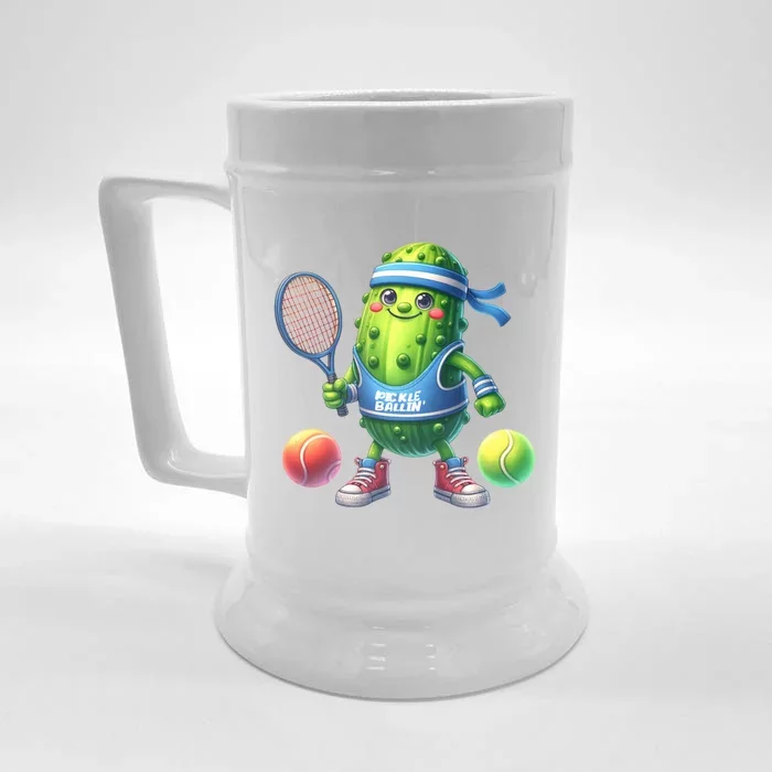 Pickleball Funny Pickle Cucumber Fertation Pickles Gift Front & Back Beer Stein