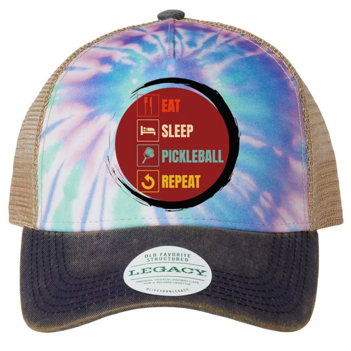 Pickleball Funny Quote Eat Sleep Pickleball Repeat Legacy Tie Dye Trucker Hat