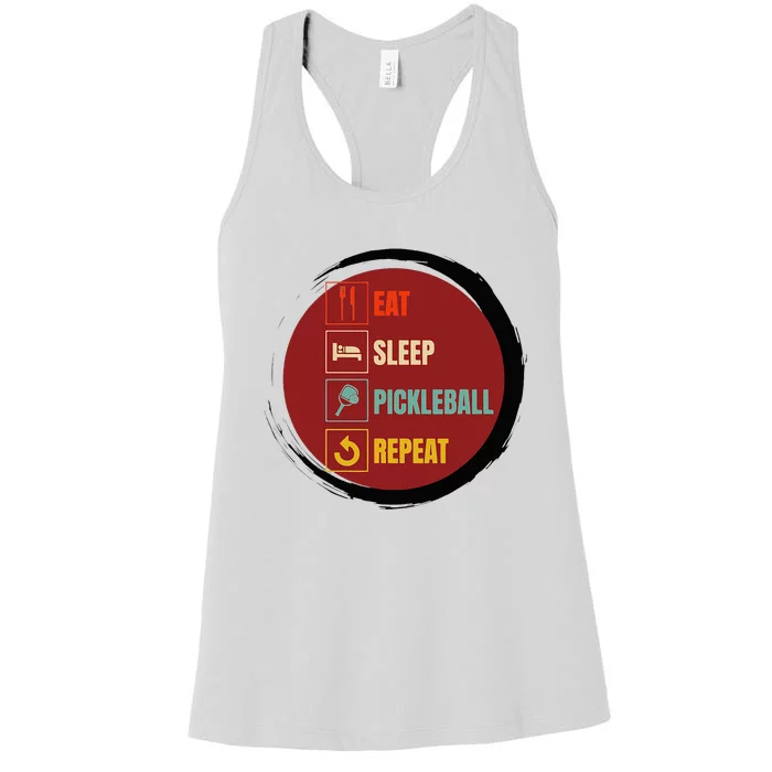 Pickleball Funny Quote Eat Sleep Pickleball Repeat Women's Racerback Tank