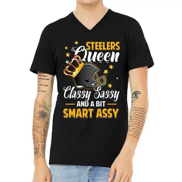 Pittsburgh Football Queen Classy Sassy And A Bit Smart Assy V-Neck T-Shirt