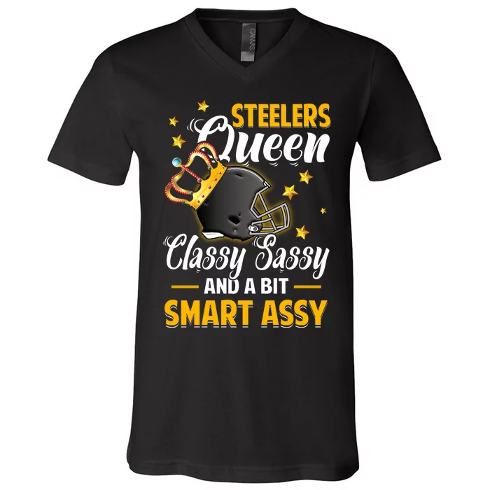 Pittsburgh Football Queen Classy Sassy And A Bit Smart Assy V-Neck T-Shirt