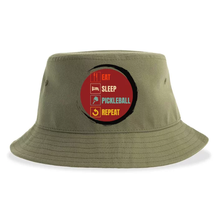 Pickleball Funny Quote Eat Sleep Pickleball Repeat Sustainable Bucket Hat