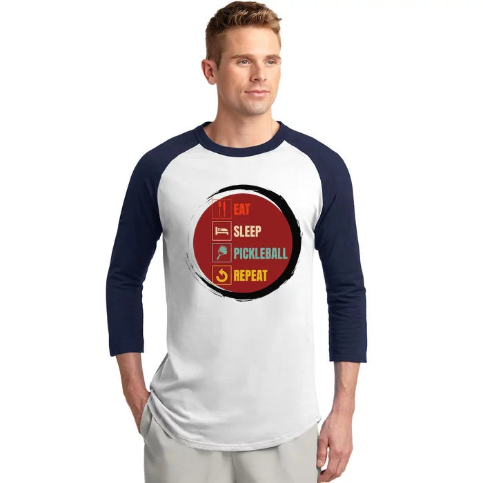 Pickleball Funny Quote Eat Sleep Pickleball Repeat Baseball Sleeve Shirt