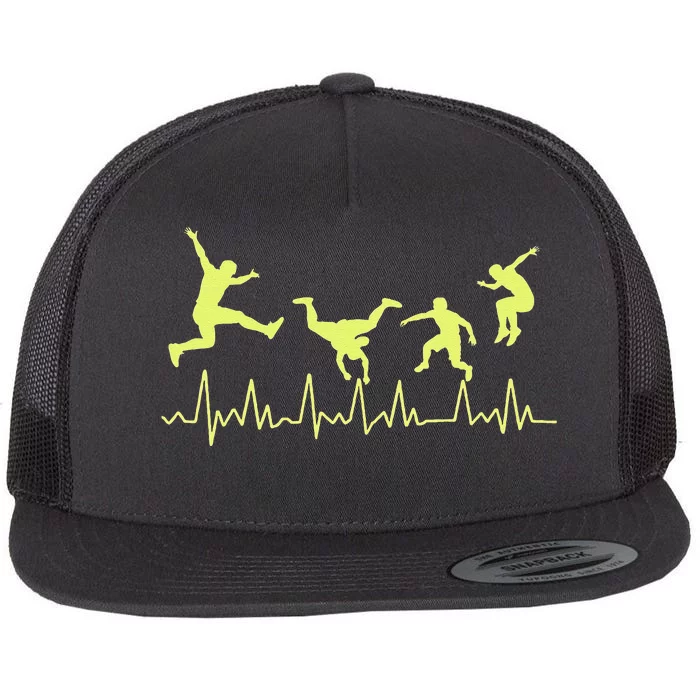 Parkour Free Running Heart Rate Monitor Silhouette Action Flat Bill Trucker Hat