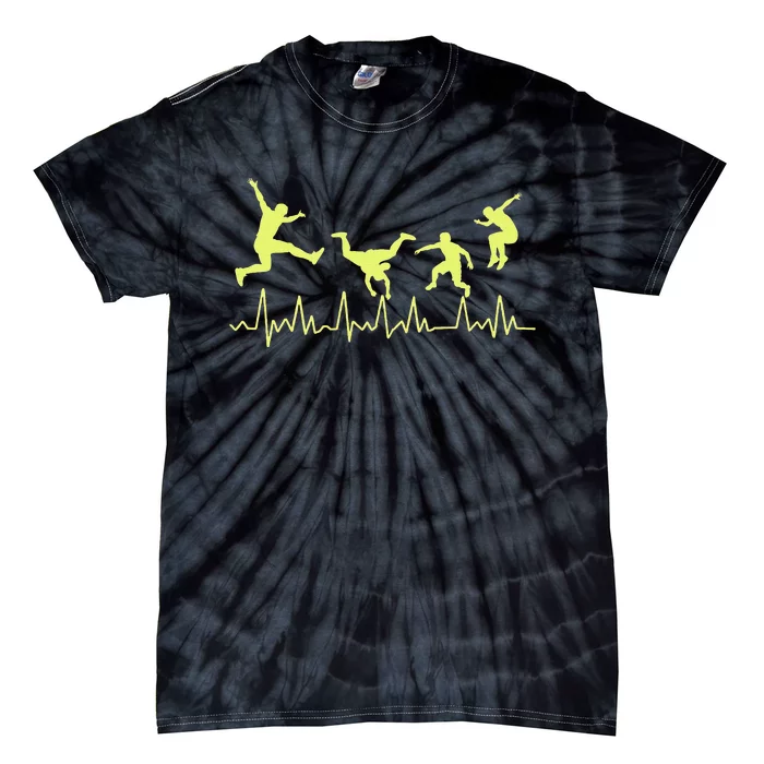 Parkour Free Running Heart Rate Monitor Silhouette Action Tie-Dye T-Shirt