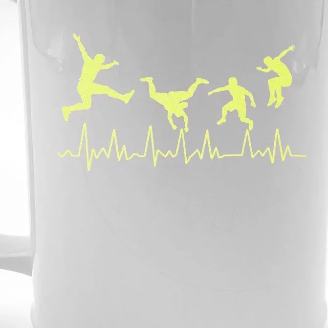 Parkour Free Running Heart Rate Monitor Silhouette Action Front & Back Beer Stein