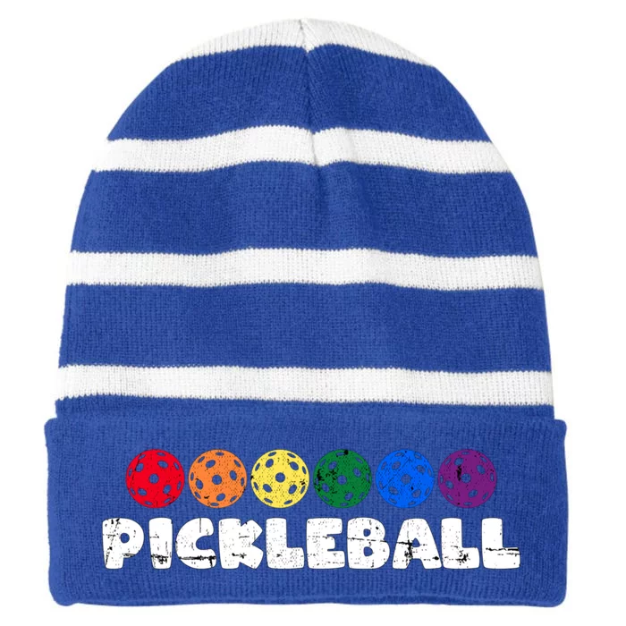 Pickleball Funny Retro Vintage Pickleballplayer Cool Gift Striped Beanie with Solid Band