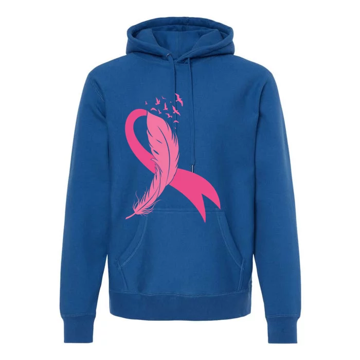 Pink Feather Ribbon Breast Cancer Awareness Gift Premium Hoodie