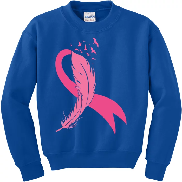 Pink Feather Ribbon Breast Cancer Awareness Gift Kids Sweatshirt