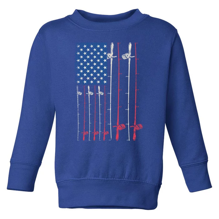 Patriotic Fishing Rods American Flag Fisher 4th Of July Gift Toddler Sweatshirt