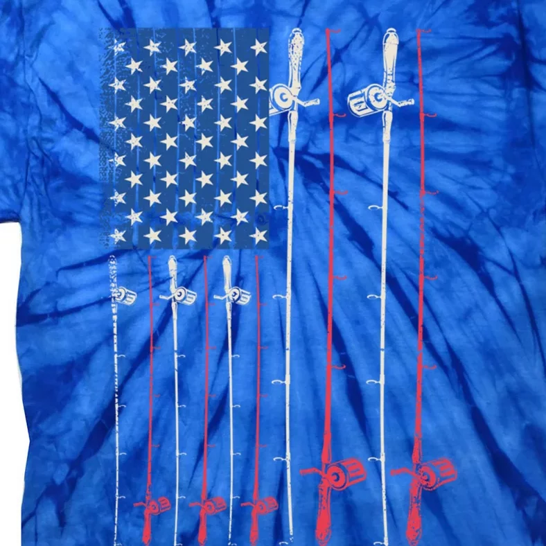 Patriotic Fishing Rods American Flag Fisher 4th Of July Gift Tie-Dye T-Shirt