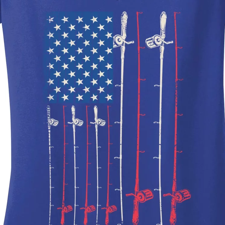 Patriotic Fishing Rods American Flag Fisher 4th Of July Gift Women's V-Neck T-Shirt