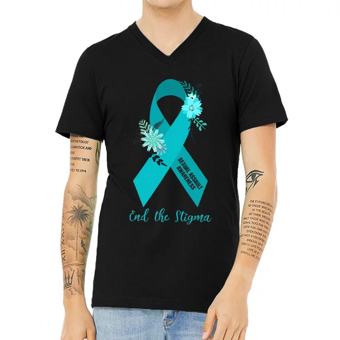 Ph Floral Ribbon Sexual Assault Awareness Month V-Neck T-Shirt