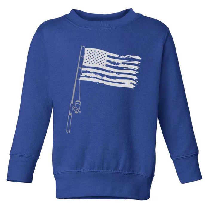 Patriotic Fishing Rod American Flag Funny Vintage Fishing Gift Toddler Sweatshirt