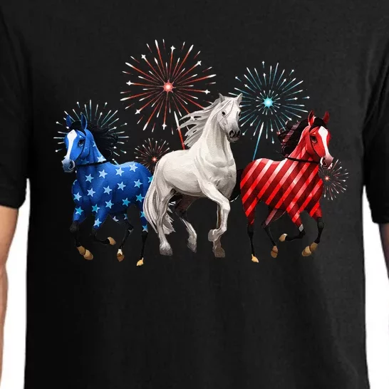 Patriotic Firework Red White Blue Horse Usa Flag July 4th Pajama Set