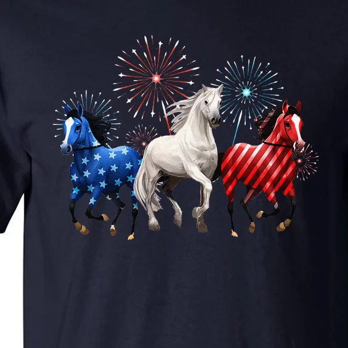 Patriotic Firework Red White Blue Horse Usa Flag July 4th Tall T-Shirt