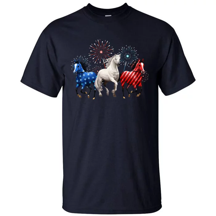 Patriotic Firework Red White Blue Horse Usa Flag July 4th Tall T-Shirt