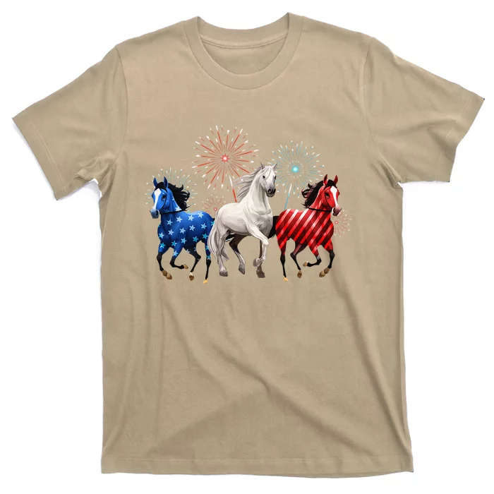 Patriotic Firework Red White Blue Horse Usa Flag July 4th T-Shirt