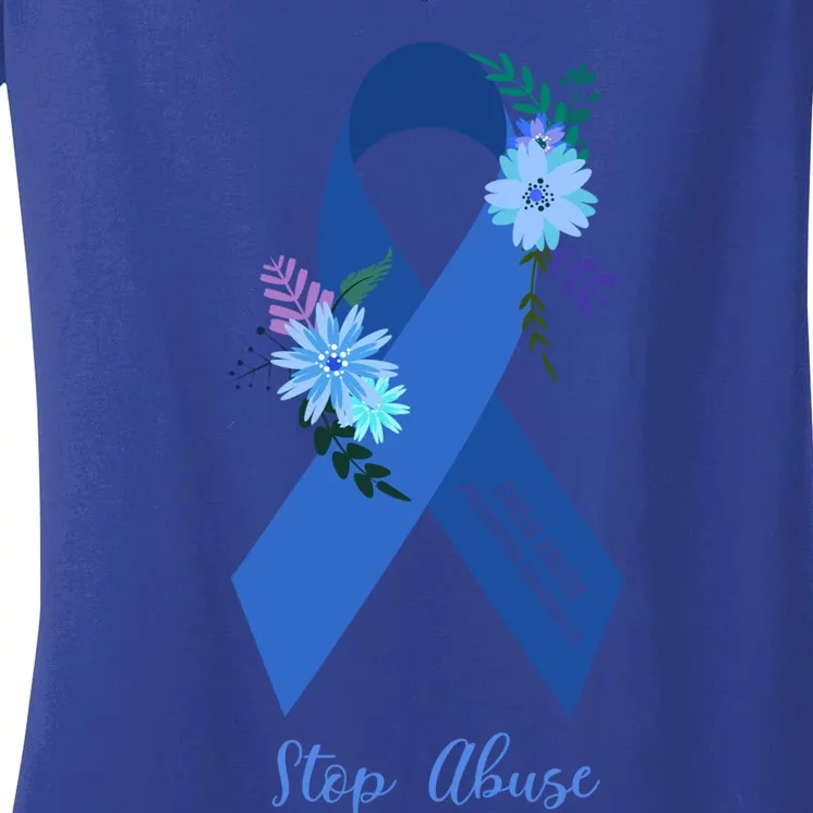 Ph Floral Ribbon Abuse Awareness Month Great Gift Women's V-Neck T-Shirt