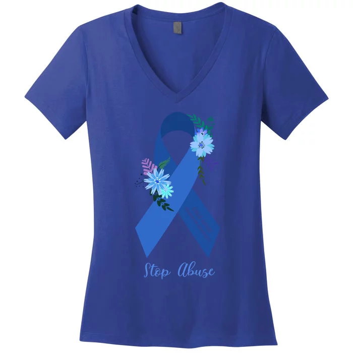 Ph Floral Ribbon Abuse Awareness Month Great Gift Women's V-Neck T-Shirt