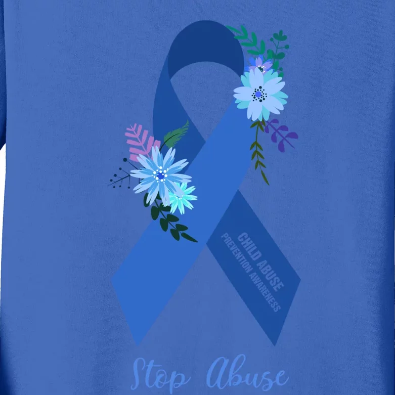 Ph Floral Ribbon Abuse Awareness Month Great Gift Kids Long Sleeve Shirt