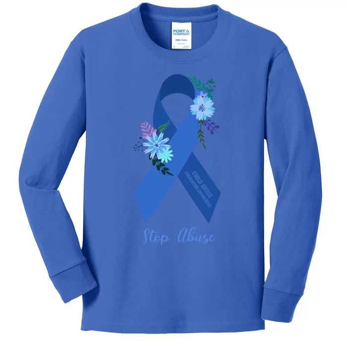 Ph Floral Ribbon Abuse Awareness Month Great Gift Kids Long Sleeve Shirt