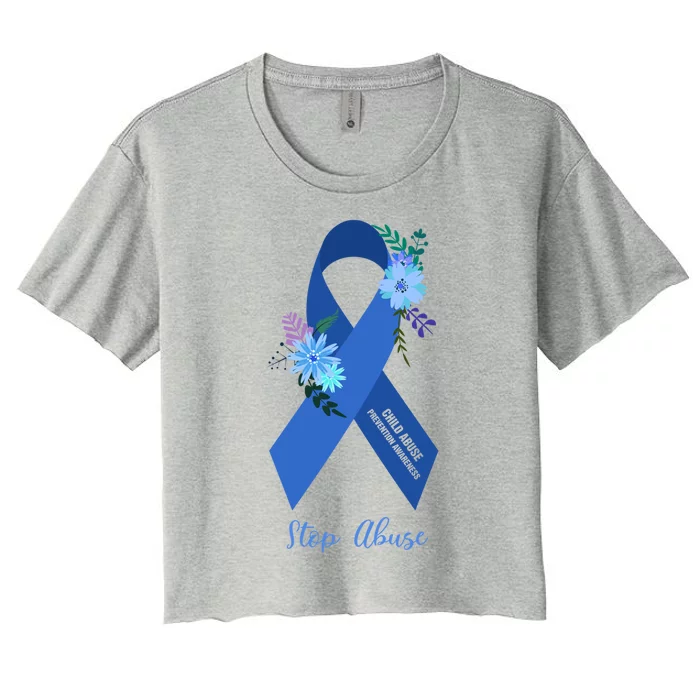 Ph Floral Ribbon Abuse Awareness Month Great Gift Women's Crop Top Tee