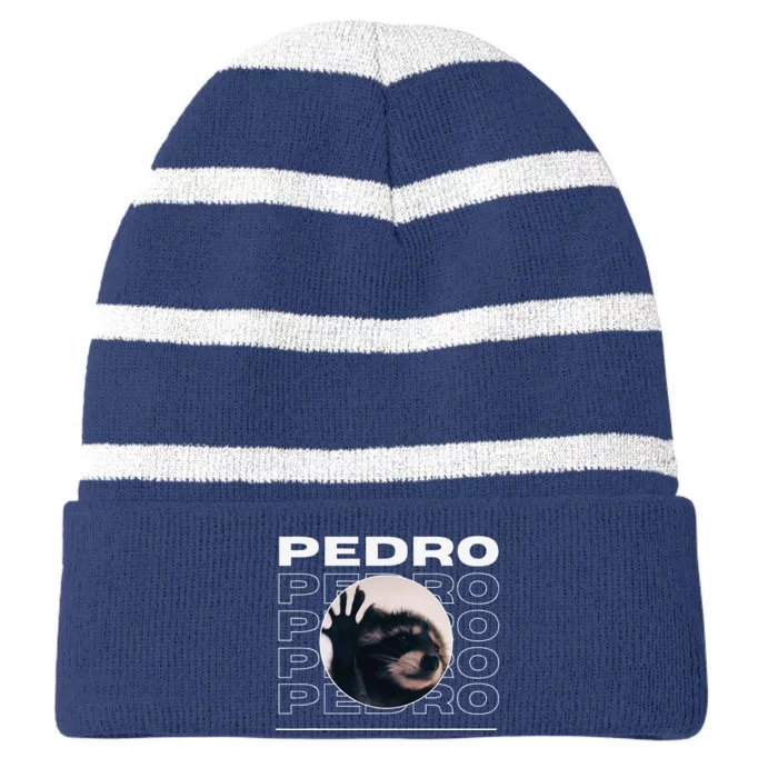 Pedro Funny Raccoon Dancing Meme Striped Beanie with Solid Band