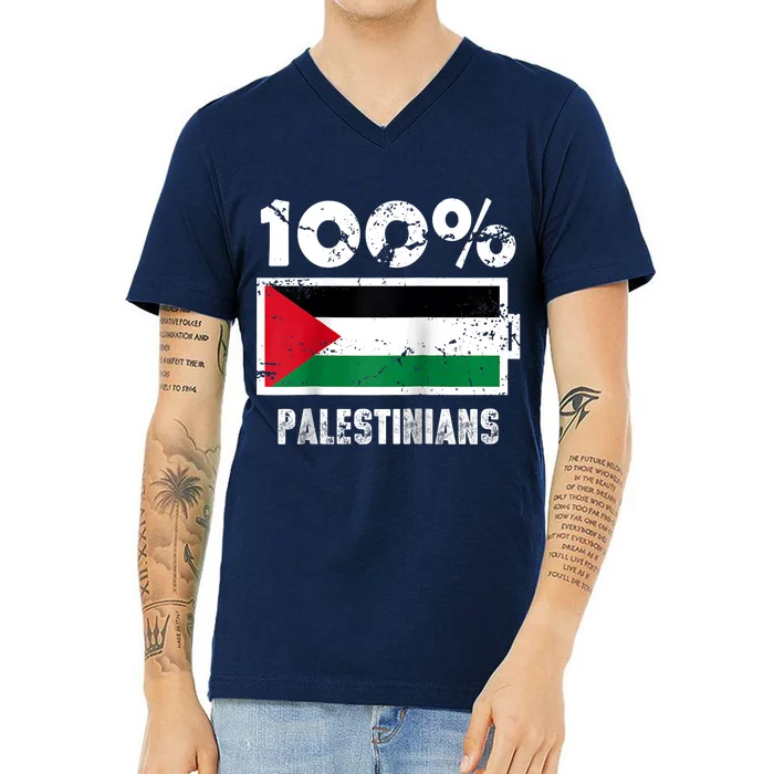 Palestine Flag Support | 100% Palestinians Battery Power V-Neck T-Shirt