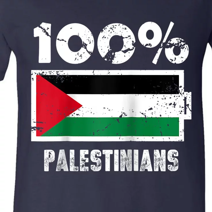 Palestine Flag Support | 100% Palestinians Battery Power V-Neck T-Shirt